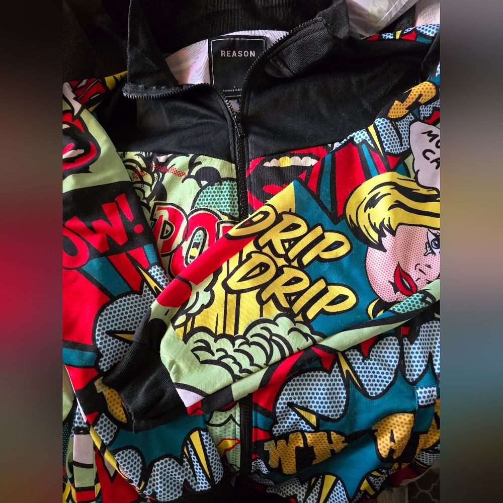 Reason Brand pop art track jacket, light, size XL, could fit L